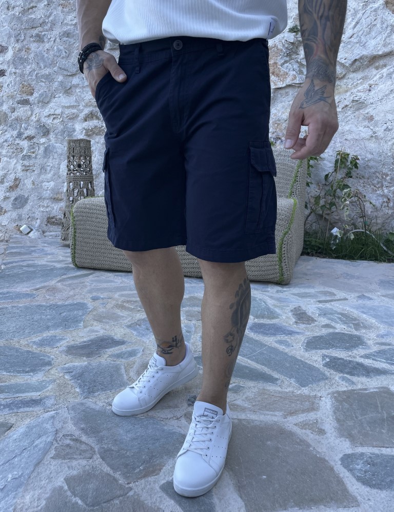 Ανδρική μπλε cargo βερμούδα με Scratch στις τσέπες 242105B φωτογραφία